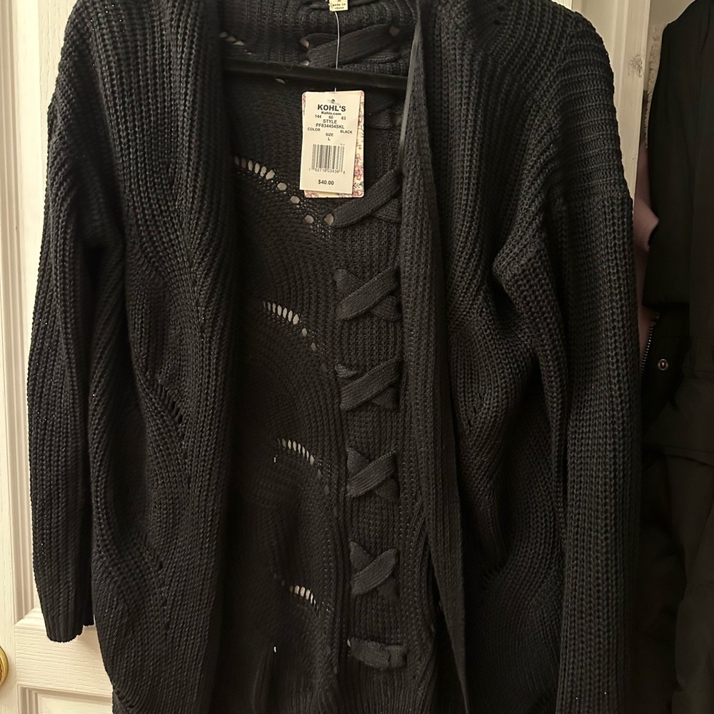 Pink Republic Black Open-Knit Cardigan NWT